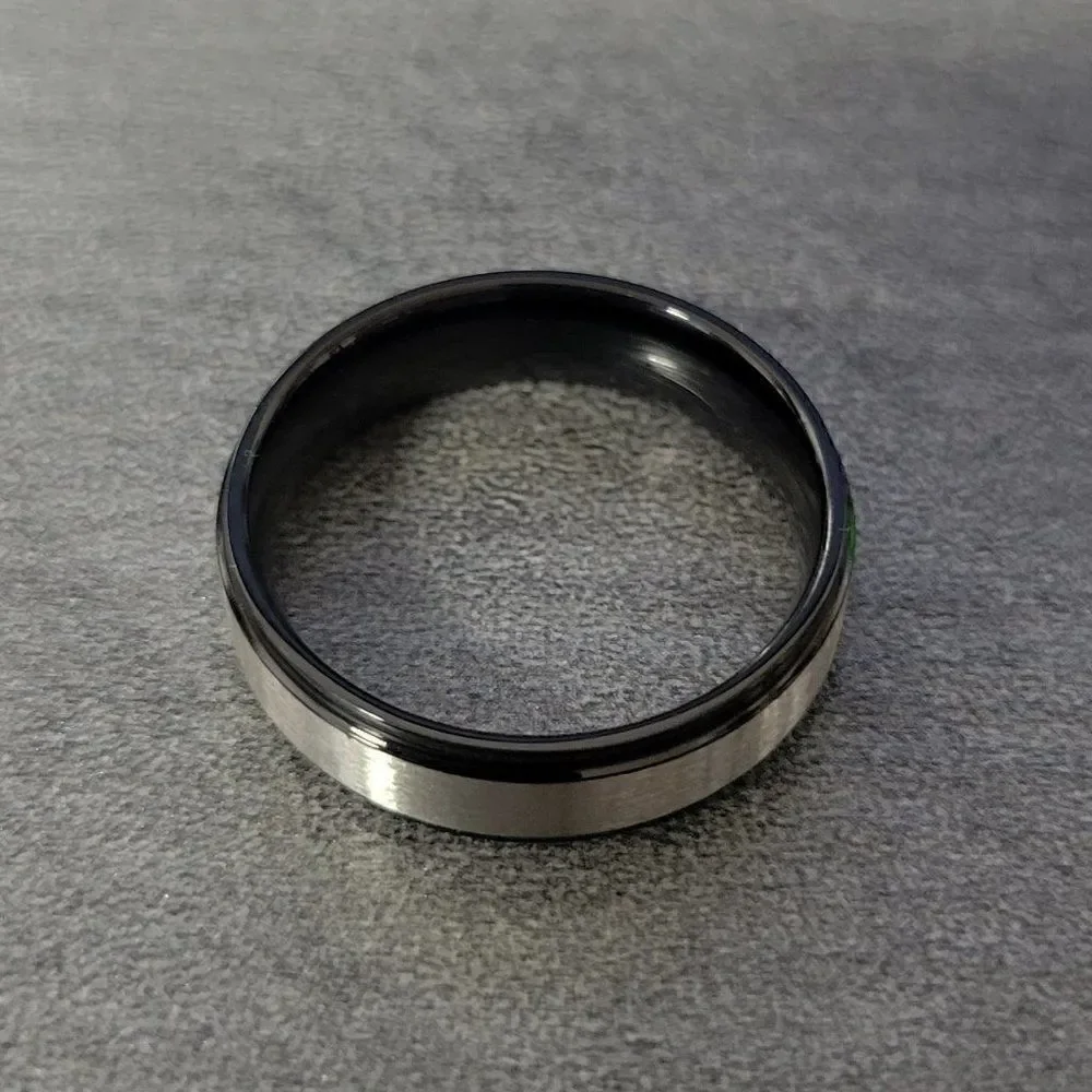 Men's Two Tone Wedding Ring Band Silver and Black - Wedding Ring For Guys